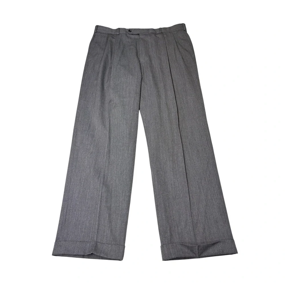 Brooks Brothers Mens Grey 100% Wool Pleated Cuffed Dress Pants Made Canada 38x30
